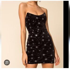SUPERDOWN | Stevie Sweetheart Mini Dress Black Metallic Velvet Corset Sz S